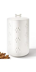 Ceramic Dog Treat Container Airtight - 5" Round x 9" Tall