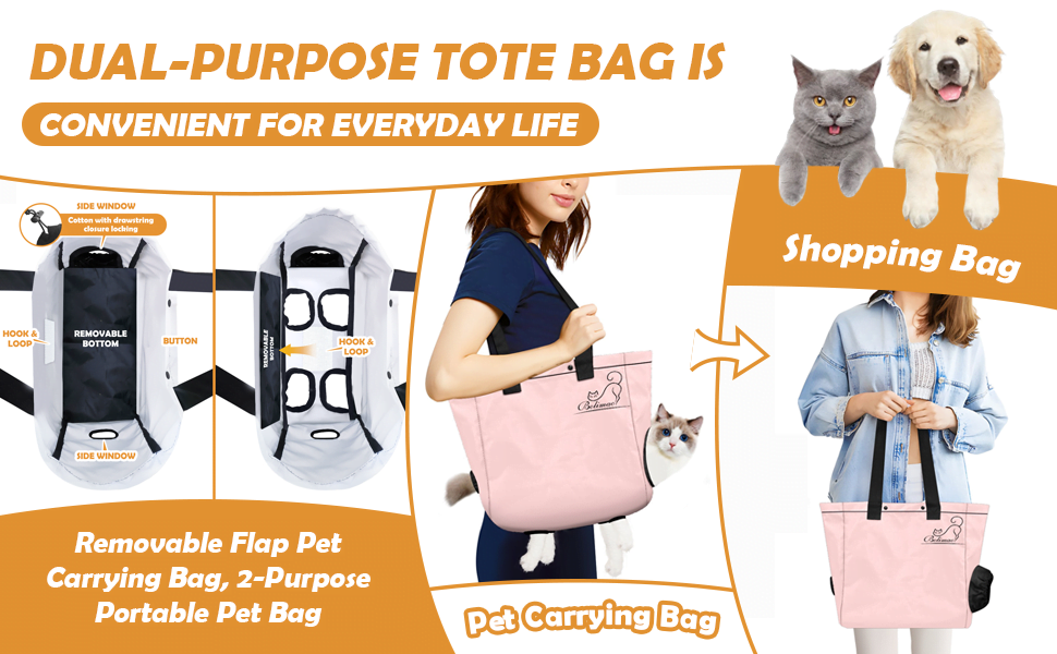 Carrying Bag for Cats Portable Pet Soft Side Tote Bag Foldable Travel Pet Shoulder Bag Adjustable Hole Pet Carrying Bag Sturdy Lightweight Wearable Solid Color Pet Shopping Bag