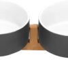 41G9D8YyT9L._AC_SL1500 SPUNKYJUNKY Ceramic Dog and Cat Bowl with Wood Stand Non-Slip Matte Glaze Weighted Food Water Set for Cats &Small Dogs 13.5OZ