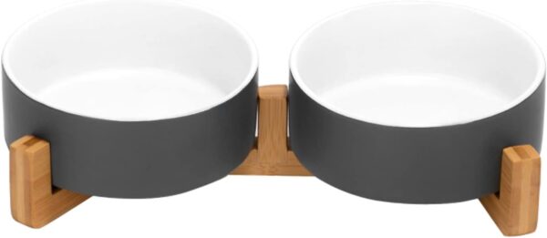 41G9D8YyT9L._AC_SL1500 SPUNKYJUNKY Ceramic Dog and Cat Bowl with Wood Stand Non-Slip Matte Glaze Weighted Food Water Set for Cats &Small Dogs 13.5OZ