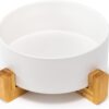 41XikK_-RDL._AC_SL1500 SPUNKYJUNKY Ceramic Dog and Cat Bowl with Wood Stand Non-Slip Matte Glaze Weighted Food Water Set for Cats &Small Dogs 13.5OZ