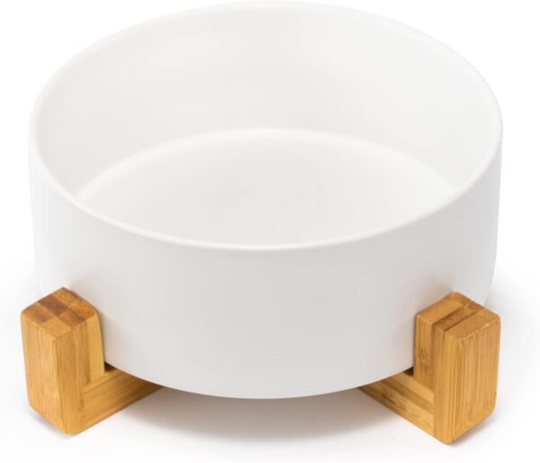 41XikK_-RDL._AC_SL1500 SPUNKYJUNKY Ceramic Dog and Cat Bowl with Wood Stand Non-Slip Matte Glaze Weighted Food Water Set for Cats &Small Dogs 13.5OZ