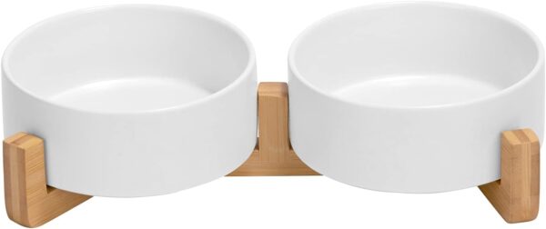 41ZvoQPGAZL._AC_SL1500 SPUNKYJUNKY Ceramic Dog and Cat Bowl with Wood Stand Non-Slip Matte Glaze Weighted Food Water Set for Cats &Small Dogs 13.5OZ