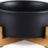 514YBAR0EnL._AC_SL1500 SPUNKYJUNKY Ceramic Dog and Cat Bowl with Wood Stand Non-Slip Matte Glaze Weighted Food Water Set for Cats &Small Dogs 13.5OZ