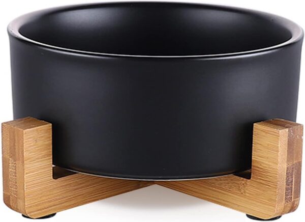 514YBAR0EnL._AC_SL1500 SPUNKYJUNKY Ceramic Dog and Cat Bowl with Wood Stand Non-Slip Matte Glaze Weighted Food Water Set for Cats &Small Dogs 13.5OZ