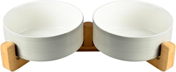 515IWtV6O4L._AC_SL1500 SPUNKYJUNKY Ceramic Dog and Cat Bowl with Wood Stand Non-Slip Matte Glaze Weighted Food Water Set for Cats &Small Dogs 13.5OZ