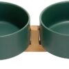51Bj941caOL._AC_SL1500 SPUNKYJUNKY Ceramic Dog and Cat Bowl with Wood Stand Non-Slip Matte Glaze Weighted Food Water Set for Cats &Small Dogs 13.5OZ