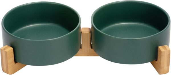 51Bj941caOL._AC_SL1500 SPUNKYJUNKY Ceramic Dog and Cat Bowl with Wood Stand Non-Slip Matte Glaze Weighted Food Water Set for Cats &Small Dogs 13.5OZ
