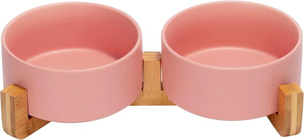51H-PpIPbqL._AC_SL1500 SPUNKYJUNKY Ceramic Dog and Cat Bowl with Wood Stand Non-Slip Matte Glaze Weighted Food Water Set for Cats &Small Dogs 13.5OZ