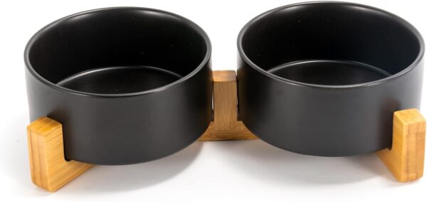 51I6qzyDq1L._AC_SL1500 SPUNKYJUNKY Ceramic Dog and Cat Bowl with Wood Stand Non-Slip Matte Glaze Weighted Food Water Set for Cats &Small Dogs 13.5OZ