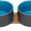 51I7IVJeFGL._AC_SL1500 SPUNKYJUNKY Ceramic Dog and Cat Bowl with Wood Stand Non-Slip Matte Glaze Weighted Food Water Set for Cats &Small Dogs 13.5OZ