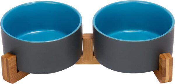 51I7IVJeFGL._AC_SL1500 SPUNKYJUNKY Ceramic Dog and Cat Bowl with Wood Stand Non-Slip Matte Glaze Weighted Food Water Set for Cats &Small Dogs 13.5OZ