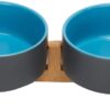 51KK6zA5fRL._AC_SL1500 SPUNKYJUNKY Ceramic Dog and Cat Bowl with Wood Stand Non-Slip Matte Glaze Weighted Food Water Set for Cats &Small Dogs 13.5OZ