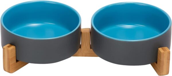 51KK6zA5fRL._AC_SL1500 SPUNKYJUNKY Ceramic Dog and Cat Bowl with Wood Stand Non-Slip Matte Glaze Weighted Food Water Set for Cats &Small Dogs 13.5OZ