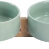 51KVHVDB3FL._AC_SL1500 SPUNKYJUNKY Ceramic Dog and Cat Bowl with Wood Stand Non-Slip Matte Glaze Weighted Food Water Set for Cats &Small Dogs 13.5OZ