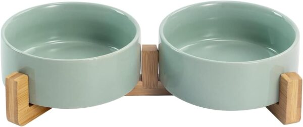 51KVHVDB3FL._AC_SL1500 SPUNKYJUNKY Ceramic Dog and Cat Bowl with Wood Stand Non-Slip Matte Glaze Weighted Food Water Set for Cats &Small Dogs 13.5OZ