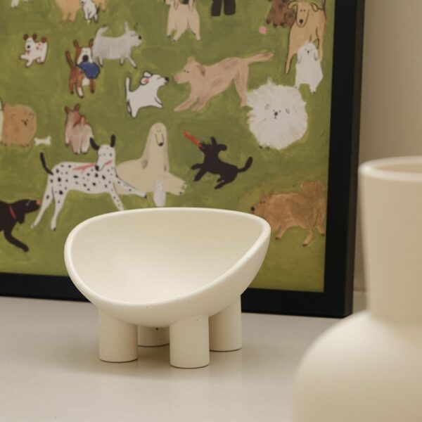 Four-Legs Ceramic Cat‘s Bowl, Chubby Cute Pet Bowls, Matte Crème