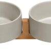 51O0035rG9L._AC_SL1500 SPUNKYJUNKY Ceramic Dog and Cat Bowl with Wood Stand Non-Slip Matte Glaze Weighted Food Water Set for Cats &Small Dogs 13.5OZ