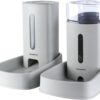 51QKLDxd8hL._AC_SL1200 2PCS Cat Dog Feeder and Waterer Self-Dispensing Gray 3.8L Pets Automatic Feeder and Waterer Dispensing Set 12.8in x 7.87in x 12.2in Feeder and Water Bowl for Small Medium Pets