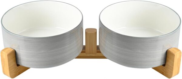 51RNtgT9tGL._AC_SL1500 SPUNKYJUNKY Ceramic Dog and Cat Bowl with Wood Stand Non-Slip Matte Glaze Weighted Food Water Set for Cats &Small Dogs 13.5OZ