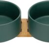 51SQxf6KMRL._AC_SL1500 SPUNKYJUNKY Ceramic Dog and Cat Bowl with Wood Stand Non-Slip Matte Glaze Weighted Food Water Set for Cats &Small Dogs 13.5OZ