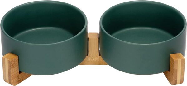 51SQxf6KMRL._AC_SL1500 SPUNKYJUNKY Ceramic Dog and Cat Bowl with Wood Stand Non-Slip Matte Glaze Weighted Food Water Set for Cats &Small Dogs 13.5OZ