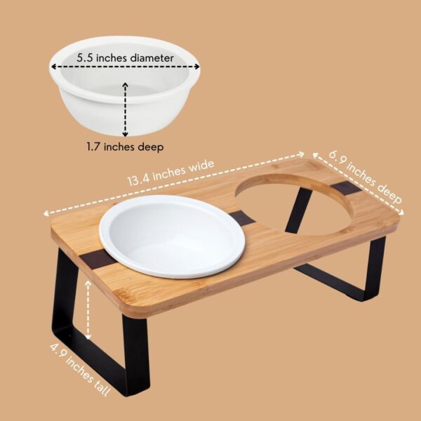 51SikworYpL._AC_SL1080 Elevated Cat Ceramic Bowls Stand for Food and Water, Small Dog, Anti Vomit, Indoor cats, Tilted Feeding Position, Full Bamboo Body Stand with Food Grade, Whisker Friendly Dish for Cats and Puppy