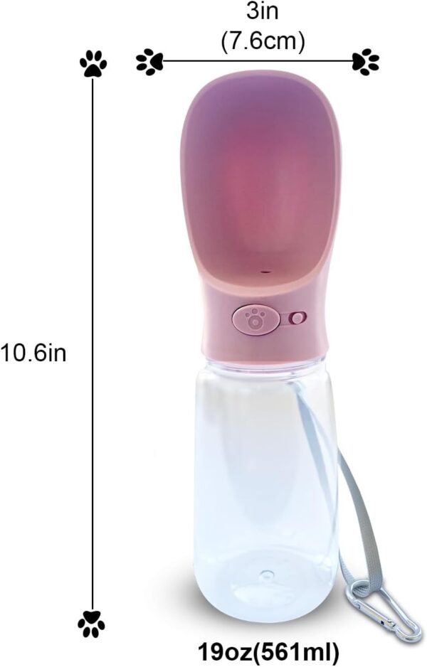 Pret & Lively Pet Water Bottle, 19 Oz Leak Proof, Reusable Water Flow Back, Drinking Cup for Travel, Hiking, Walking, Jogging, Service Dog Vest, BPA Grade Plastic, Dogs, Cats, Rabbits (19oz Pink)