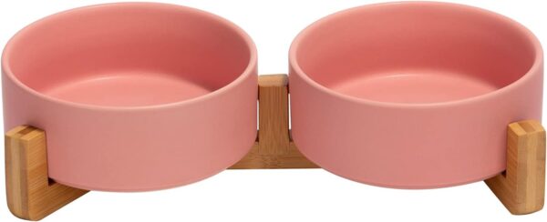 51Yx2snOflL._AC_SL1500 SPUNKYJUNKY Ceramic Dog and Cat Bowl with Wood Stand Non-Slip Matte Glaze Weighted Food Water Set for Cats &Small Dogs 13.5OZ