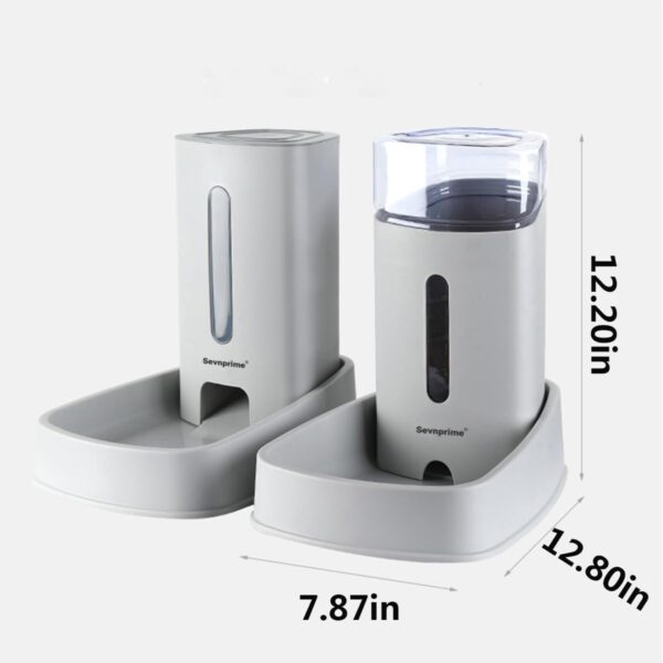 51dpRMpSv9L._AC_SL1200 2PCS Cat Dog Feeder and Waterer Self-Dispensing Gray 3.8L Pets Automatic Feeder and Waterer Dispensing Set 12.8in x 7.87in x 12.2in Feeder and Water Bowl for Small Medium Pets