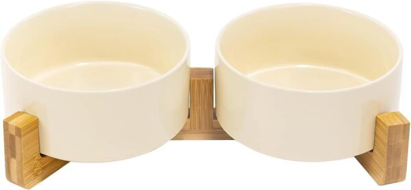 51f05qGzReL._AC_SL1500 SPUNKYJUNKY Ceramic Dog and Cat Bowl with Wood Stand Non-Slip Matte Glaze Weighted Food Water Set for Cats &Small Dogs 13.5OZ