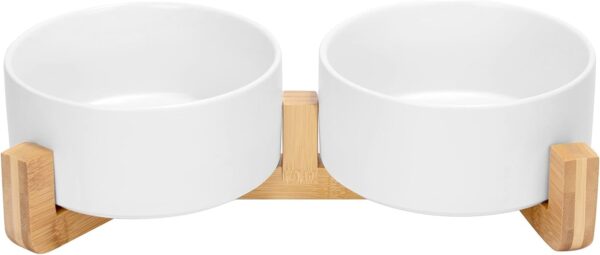 51i3gNW6GWL._AC_SL1500 SPUNKYJUNKY Ceramic Dog and Cat Bowl with Wood Stand Non-Slip Matte Glaze Weighted Food Water Set for Cats &Small Dogs 13.5OZ