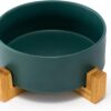 51ofaWvKJzL._AC_SL1500 SPUNKYJUNKY Ceramic Dog and Cat Bowl with Wood Stand Non-Slip Matte Glaze Weighted Food Water Set for Cats &Small Dogs 13.5OZ