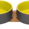 51rIQGqiUsL._AC_SL1500 SPUNKYJUNKY Ceramic Dog and Cat Bowl with Wood Stand Non-Slip Matte Glaze Weighted Food Water Set for Cats &Small Dogs 13.5OZ