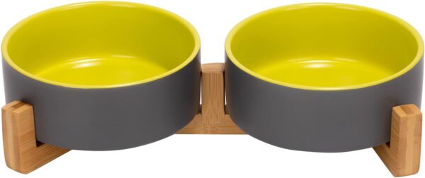 51rIQGqiUsL._AC_SL1500 SPUNKYJUNKY Ceramic Dog and Cat Bowl with Wood Stand Non-Slip Matte Glaze Weighted Food Water Set for Cats &Small Dogs 13.5OZ