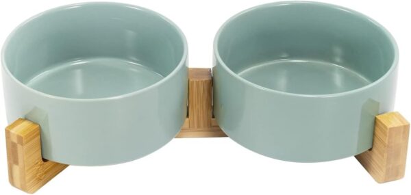51rhYE8JlwL._AC_SL1500 SPUNKYJUNKY Ceramic Dog and Cat Bowl with Wood Stand Non-Slip Matte Glaze Weighted Food Water Set for Cats &Small Dogs 13.5OZ