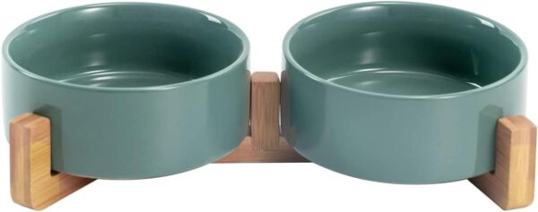 51vCA_GTv9L._AC_SL1500 SPUNKYJUNKY Ceramic Dog and Cat Bowl with Wood Stand Non-Slip Matte Glaze Weighted Food Water Set for Cats &Small Dogs 13.5OZ