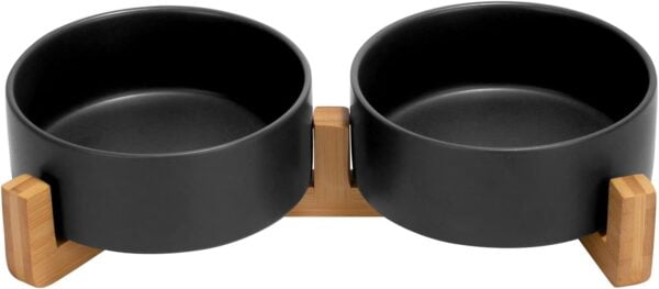 51vfsWj_IbL._AC_SL1500 SPUNKYJUNKY Ceramic Dog and Cat Bowl with Wood Stand Non-Slip Matte Glaze Weighted Food Water Set for Cats &Small Dogs 13.5OZ