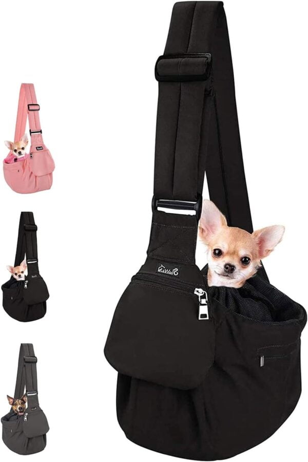 Dog Sling Carrier, Hard Bottom Support & Adjustable Soft Padded Shoudler Strap Dog Slings for Small Dogs, Dog Purse with Drawstring Mesh Opening & Zipper Pockets for Puppy Cat Pet (Pink)