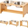 616fkOAAVnL._AC_SL1500 FOREYY Raised Pet bowls for Cats and Small Dogs, Bamboo Elevated Dog Cat Food and Water Bowls Stand Feeder with 2 Stainless Steel Bowls and Anti Slip Feet (4” Tall-20 oz bowl)