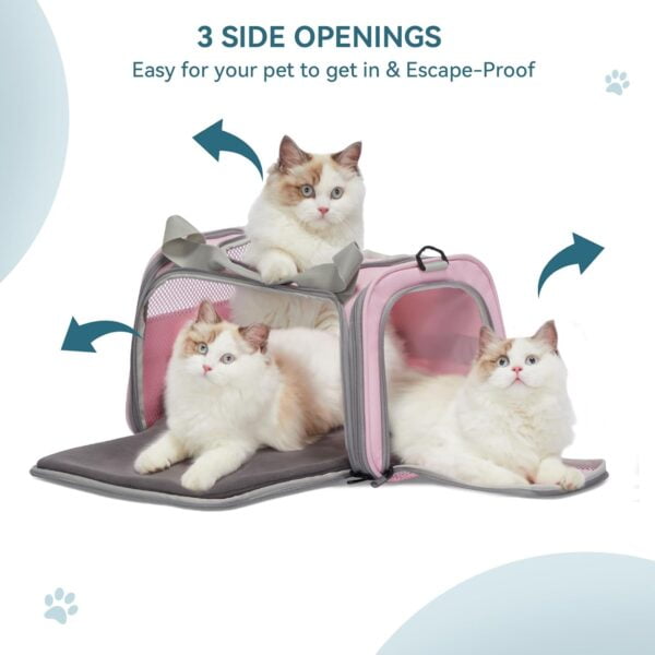 Cat Carrier, Pet Carrier Airline Approved, Cat Travel Carrier for Small and Medium Cats Under 12 Lbs, Soft Sided Kitten Carrier with Cozy Extendable Mat, Cat Carrier Bag, Pink