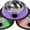 2Pcs Cat Bowls Non-Slip Stainless Steel Small Cat Food Bowls Unbreakable Thicken Cat Feeder 7 Oz Cat Dishes Suitable for Indoor Small Pets Removable Rubber Base Easily Clean Lovely Color