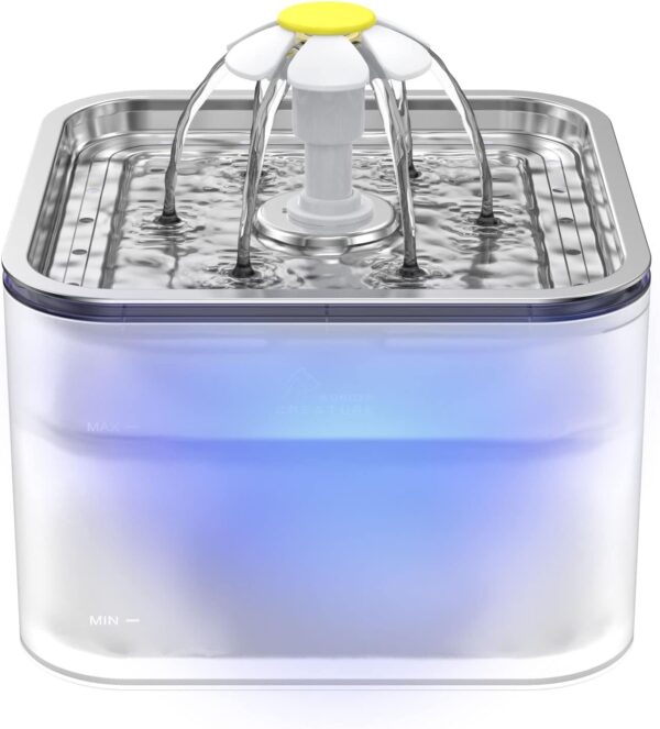 61DbP9E2XaL._AC_SL1500_758cd870-d3b0-4f6f-b7be-2517a596b81d Crystal Cat Water Fountain Stainless Steel, 101oz/3L Pet Fountain with LED Light for Cats and Dogs (Grey)