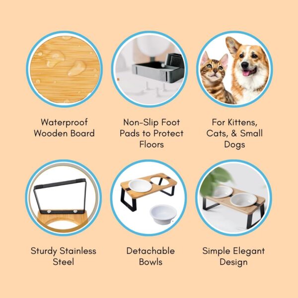 61EJSYbOY6L._AC_SL1080 Elevated Cat Ceramic Bowls Stand for Food and Water, Small Dog, Anti Vomit, Indoor cats, Tilted Feeding Position, Full Bamboo Body Stand with Food Grade, Whisker Friendly Dish for Cats and Puppy