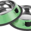 2Pcs Cat Bowls Non-Slip Stainless Steel Small Cat Food Bowls Unbreakable Thicken Cat Feeder 7 Oz Cat Dishes Suitable for Indoor Small Pets Removable Rubber Base Easily Clean Lovely Color