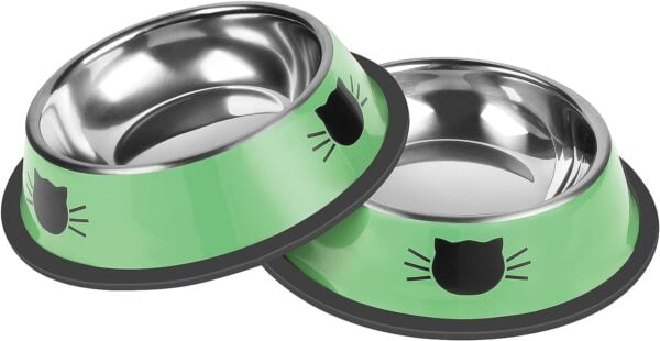 2Pcs Cat Bowls Non-Slip Stainless Steel Small Cat Food Bowls Unbreakable Thicken Cat Feeder 7 Oz Cat Dishes Suitable for Indoor Small Pets Removable Rubber Base Easily Clean Lovely Color