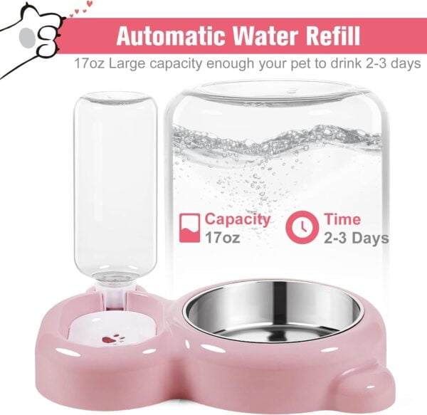 61JQO_5q9TL._AC_SL1500 Dog Bowls, Cat Food and Water Bowl Set with Water Dispenser and Stainless Steel Bowl for Cats and Small Dogs – Pink