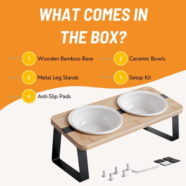 61JzzlI-qOL._AC_SL1080 Elevated Cat Ceramic Bowls Stand for Food and Water, Small Dog, Anti Vomit, Indoor cats, Tilted Feeding Position, Full Bamboo Body Stand with Food Grade, Whisker Friendly Dish for Cats and Puppy