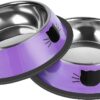 2Pcs Cat Bowls Non-Slip Stainless Steel Small Cat Food Bowls Unbreakable Thicken Cat Feeder 7 Oz Cat Dishes Suitable for Indoor Small Pets Removable Rubber Base Easily Clean Lovely Color