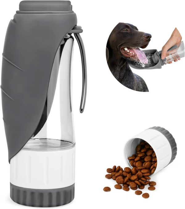61LgDoevLYL._AC_SL1500_80e83bc9-9f81-489c-a116-1a8e41357fc8 Upgraded Dog Water Bottle, Portable Dog Cat Puppy Pet Water Dispenser Feeder with Drinking Cup and Food Container Leak Proof for Outdoor Walking, Travel, Hiking 12OZ